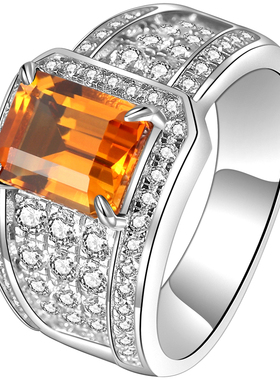 巴西黄水晶925纯银男士戒指