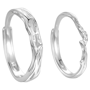 999纯银连理枝情侣对戒戒指小众设计开口七夕送女朋友情人节礼物