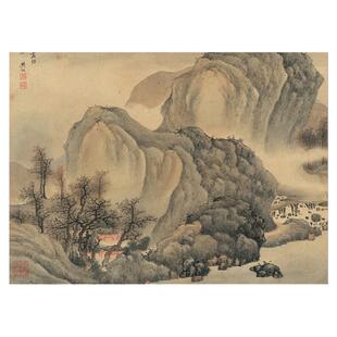 八大山人弘仁梅清等精品花卉山水册 真1:1复制中国画挂画无装裱绢