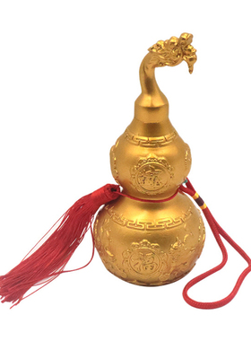 18cm大号纯黄铜龙头貔貅葫芦摆件