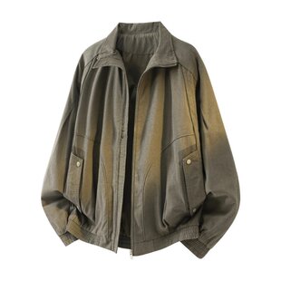 莱赛尔混纺美式大码工装夹克外套男2026春季款宽松立领飞行员上衣