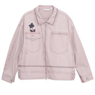 MOVEUP幻走2025春季新款.FUN系列纯棉撞色线绣花设计短款外套女