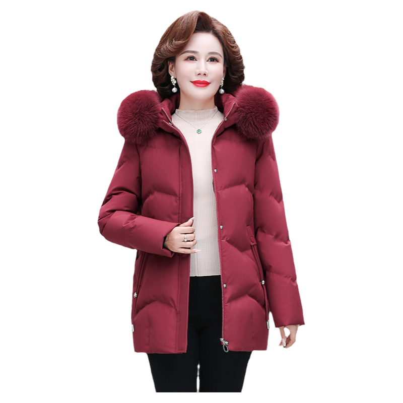 老人头妈妈羽绒服冬季女短款加厚中老年人狐狸大毛领保暖冬装外套