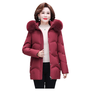 老人头妈妈羽绒服冬季女短款加厚中老年人狐狸大毛领保暖冬装外套