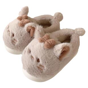 细细条 冬季棉拖鞋日系可爱小猫咪包跟防滑保暖毛毛月子鞋少女心