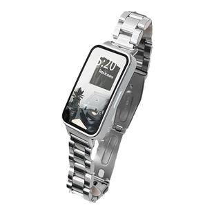 适用华为手环10表带9代8NFC腕带三珠款金属钢带荣耀9智能运动band7/6pro腕带个性潮男女高级金属替换带配件