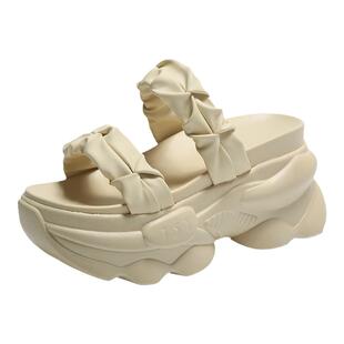 婚纱神器2026夏季新款婚鞋结婚新娘坡跟增高9CM小个子松糕鞋拖鞋