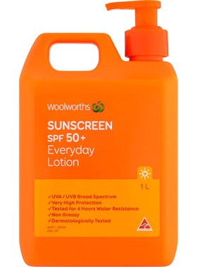 澳洲Woolworths 超市品牌Sunscreen 1L装家庭装 SPF50+ 4小时 控