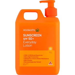 澳洲Woolworths 超市品牌Sunscreen 1L装家庭装 SPF50+ 4小时 控