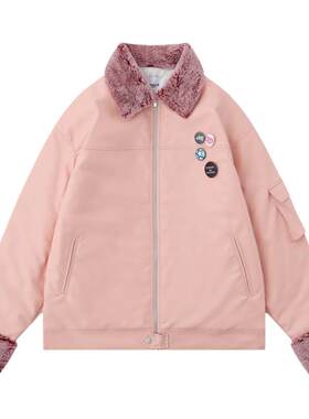 拼接毛领棉服宽松夹棉保暖外套