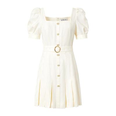 MOISSAC/摩萨克 夏季米色老花满印提花收腰显瘦连衣裙