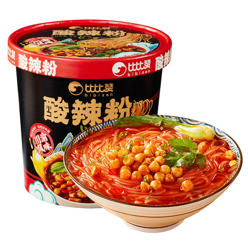 比比赞酸辣粉经典风味夜宵小吃即食红薯粉丝桶装速食充饥整箱批发