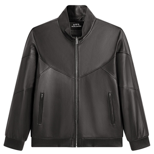 【锋度皮衣】太平鸟男装绵羊皮立领夹克棕色真皮外套B1BDF4F01