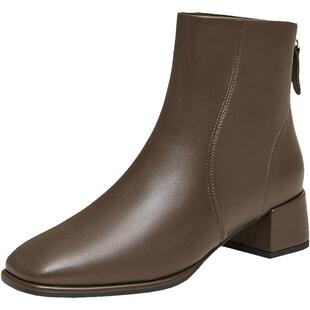 TATA他她粗跟通勤时装靴女鞋靴羊皮休闲短靴子春季新款7AC56DD4