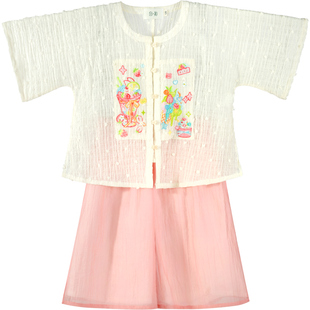 乌扣. 清甜夏日女童新中式童装夏季薄款短袖国风儿童汉服改良明制