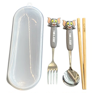 猫和老鼠304叉勺筷套装儿童吃饭勺子不锈钢可爱汤姆个人专用汤勺