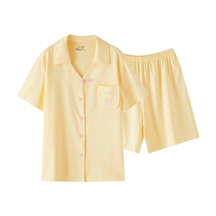 GOSO家居服男女新款舒适宽松檀香开衫睡衣短袖套装