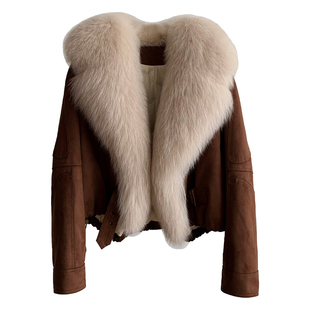 晚宴焦点/狐狸毛领90鹅绒羽绒服2025新款麂皮绒毛毛外套皮草女冬