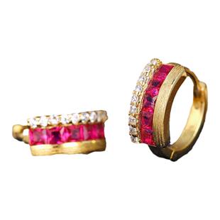 [SOOMI步步高升]925银迫镶拉丝工艺人工实验室培育红宝石耳环耳钉