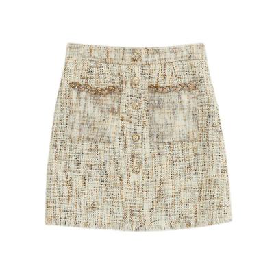 谜底小香风半身裙秋新款复古文艺粗花呢羊毛呢短裙233MB1085