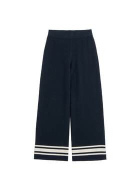 CLUB MONACO女装新品羊毛混纺圆领宽松条纹休闲针织裤子套装