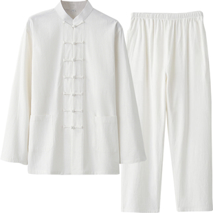 春秋棉麻复古中式国风长短袖唐装男女茶禅道居士八段锦练功太极服