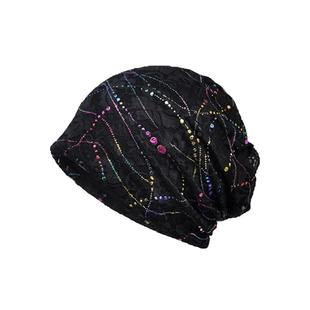 女士帽子夏季薄款包头帽化疗帽子女薄款休闲套头帽烫金蕾丝头巾帽