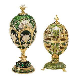 现 纽约下城公园进口冷翡翠沙俄宫廷珐琅彩蛋型首饰盒桌面摆设