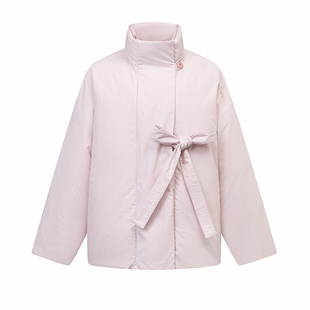 RECIT 樱花粉色蝴蝶结设计感羽绒服女冬季小众短款90白鸭绒厚外套