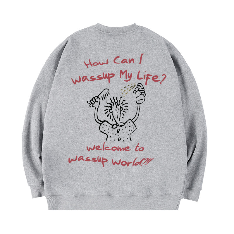 WASSUP美式重磅灰色加绒卫衣男潮