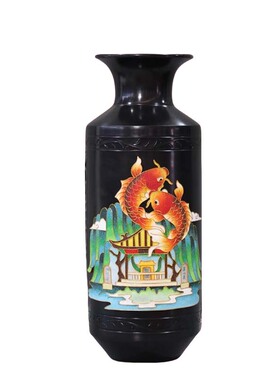 非遗龙山黑陶景泰蓝掐丝赏瓶摆件