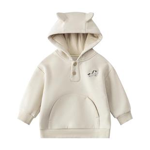 嫚熙儿童暖氧吧卫衣白色男女宝宝上衣加绒加厚保暖宽松儿童外套