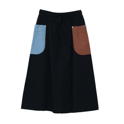 MOVEUP幻走2026春季新款.FUN系列纯棉松紧腰撞色大贴袋复古半身裙