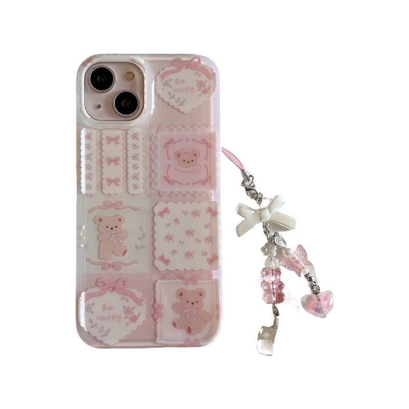 韩系粉色蝴蝶结小熊适用iPhone15promax苹果16手机壳14/13少女心16pro高颜值甜妹个性创意防摔保护壳超