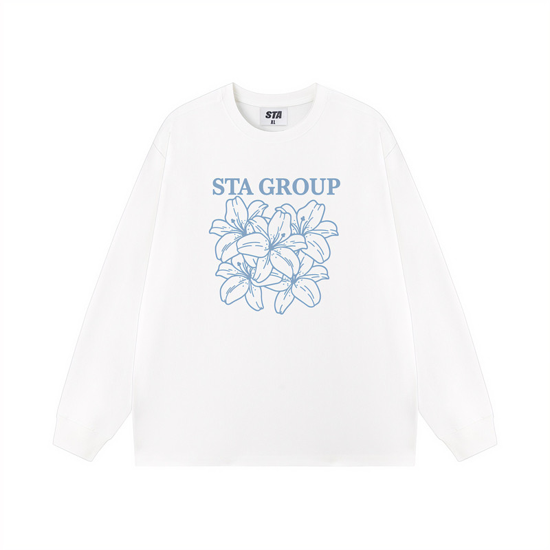 STA旗舰店美式潮牌小众设计长袖男女美式复古重磅纯棉白色卫衣