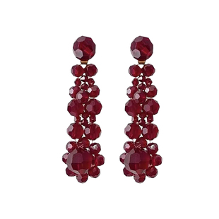 复古新年红色水晶串珠耳环女夸张流苏耳钉轻奢高级感气质过年耳饰