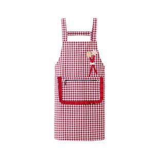 韩版女时尚加厚棉布透气围裙家用厨房做饭工作服无袖格子背带围腰