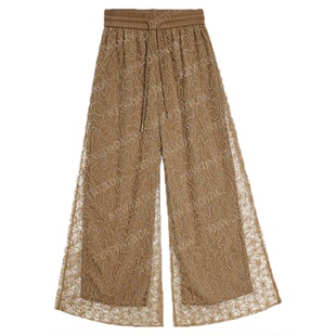 利达 NEW DADADA【柔声甜雅】珍珠网纱蕾丝休闲裤女宽松阔腿裤