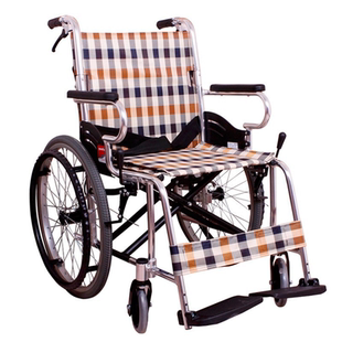 鱼跃轮椅H032C舒适版 铝合金带后刹轻便折叠残疾人大轮手动轮椅车