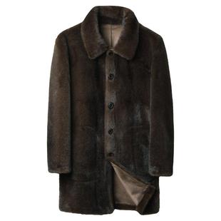 冬季海宁羊剪绒皮草仿水貂绒中长款大衣两面穿皮毛一体男士厚外套