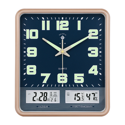 北极星夜光客厅挂钟方形简约轻奢时钟家用电子万年历卧室家用挂表