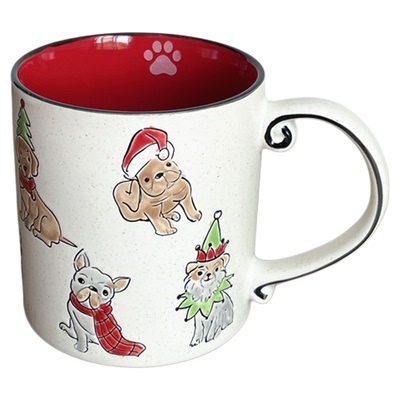 创意内红圣诞狗手绘釉下彩马克杯