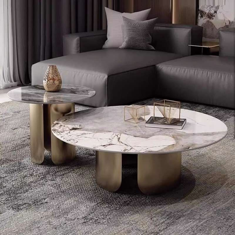意式潘多拉岩板圆形茶几小户型高级桌家用客厅感茶几客厅组合茶几