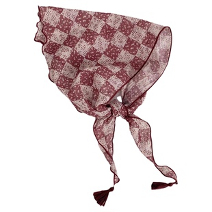 红色碎花格子流苏三角巾女春季薄款系脖领巾搭配衬衫洋气颈饰新品