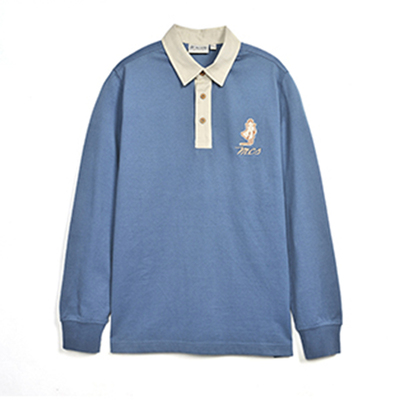 MCS纯棉吸湿透气绣花POLO长袖T恤