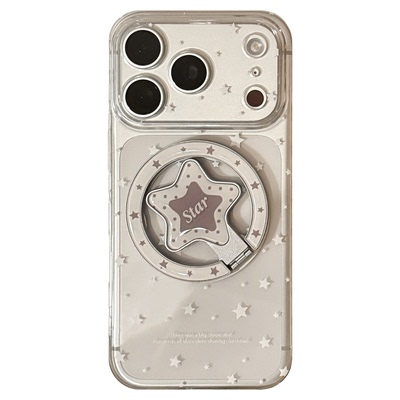 Cartoon gray white star magnetic stand clear case适用iphone 11 12 13 14 15 16 17 pro max