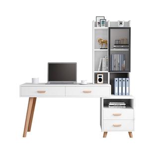 实木生态板书桌书架组合北欧电脑台式桌家用学生一体卧室简约书柜