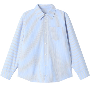 LEZORA 进口定制条纹泡泡纱 清凉透气小立领半门襟别致休闲衬衫男