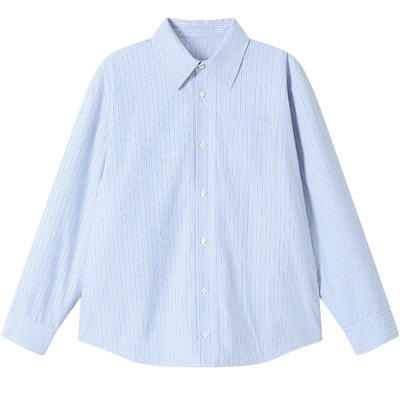 lezora条纹泡泡纱小立领衬衫