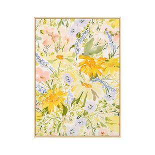 奶油风客厅装饰画北欧原木风沙发背景墙挂画入户玄关竖版花卉壁画